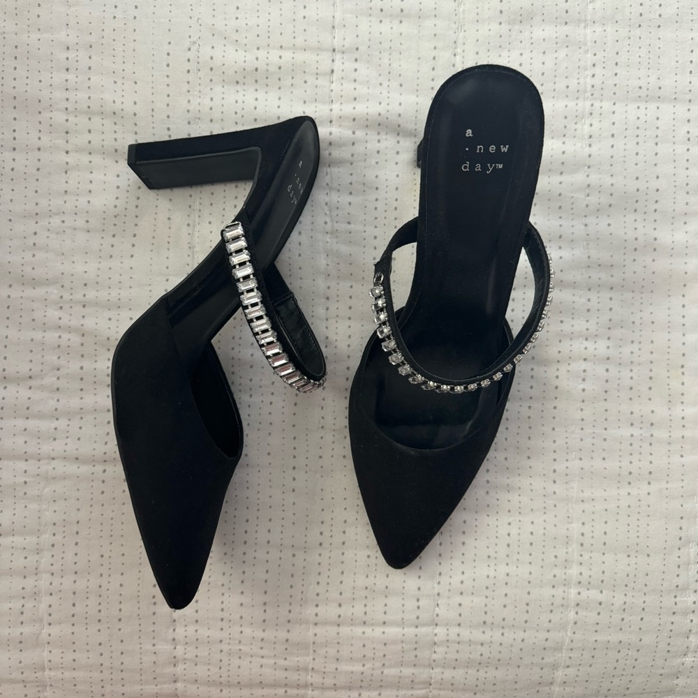 A new day black pumps with rhinestones